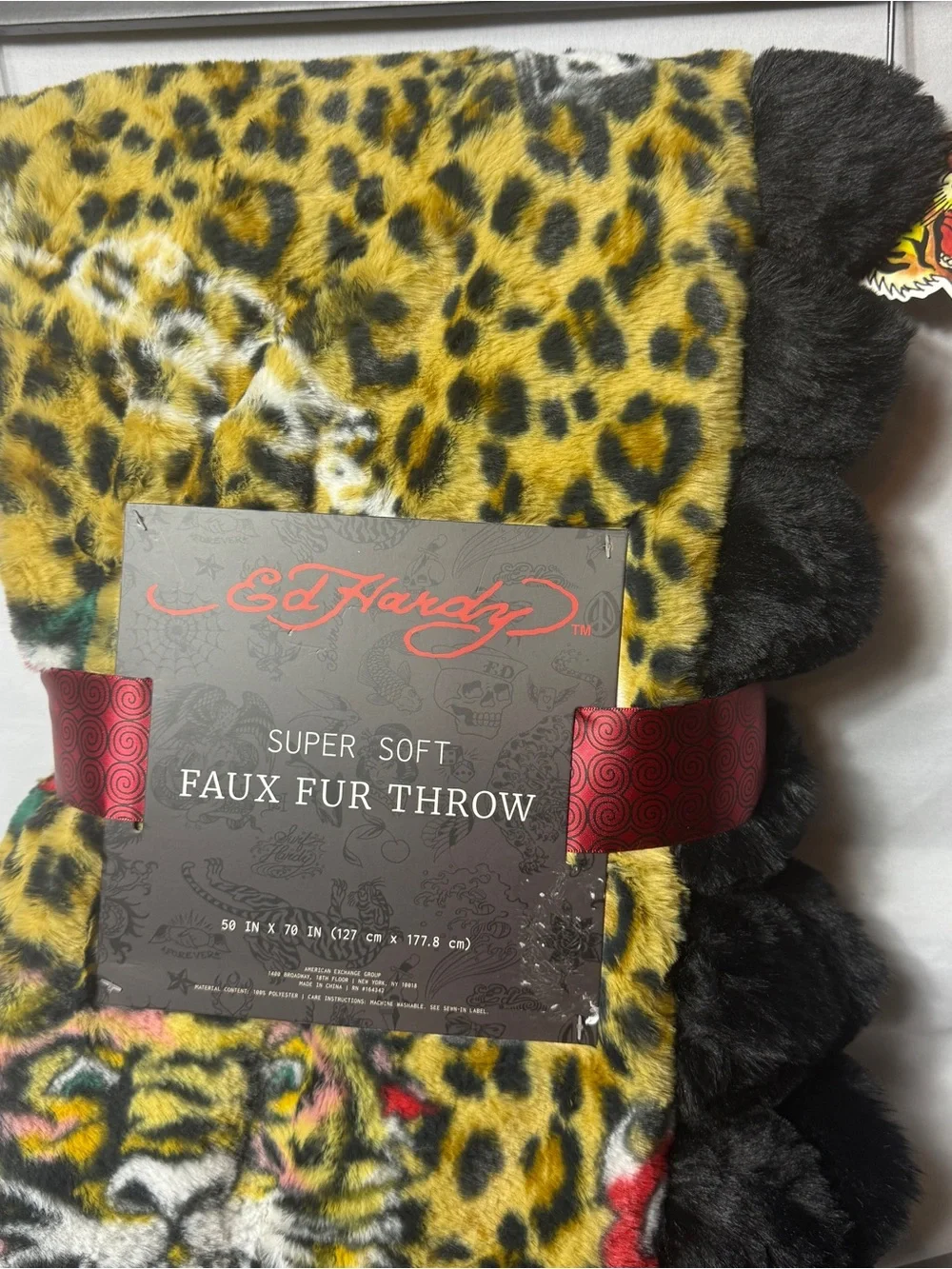 Ed Hardy Snow Leopard Print Faux Fur Throw Blanket Y2k aesthetic